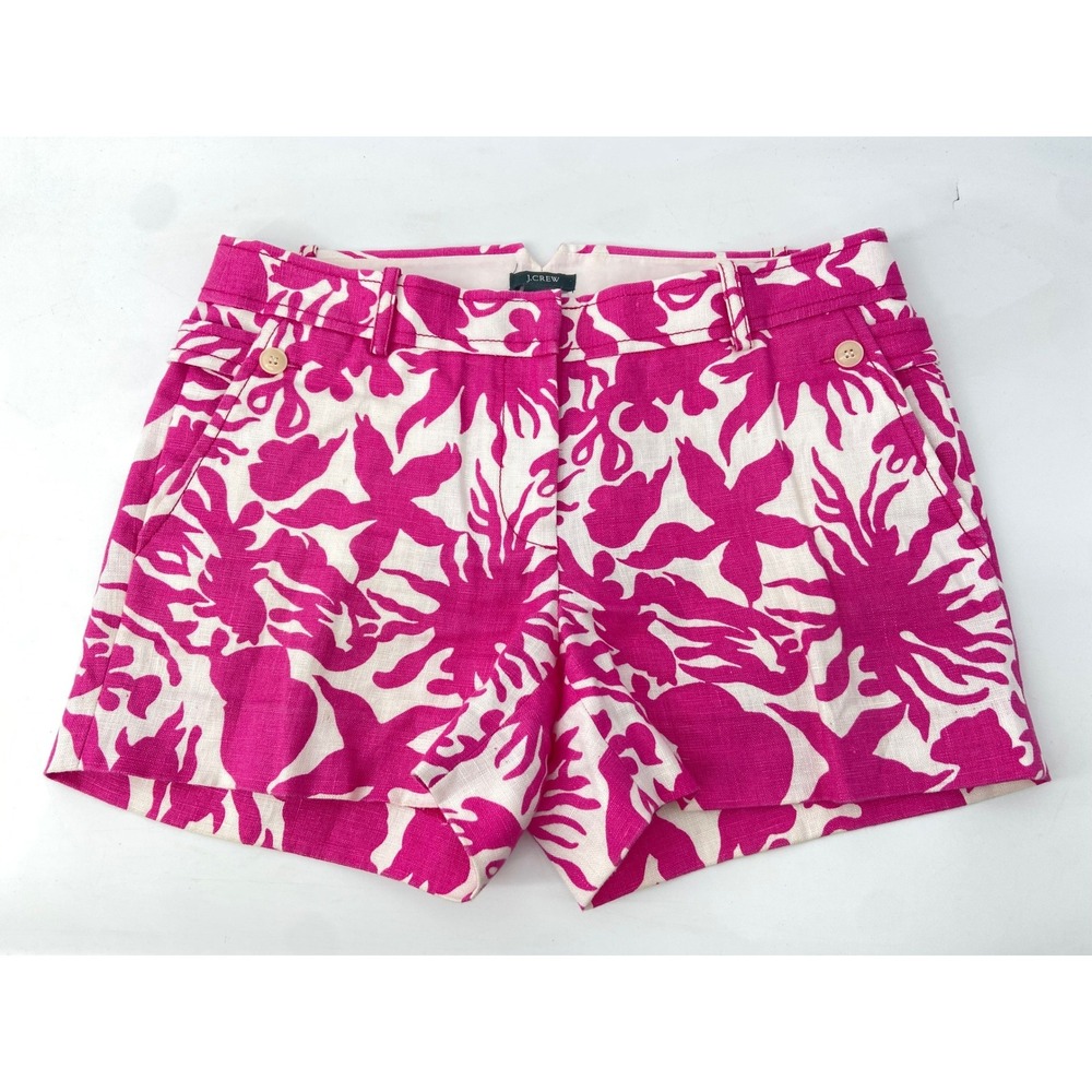 J Crew Shorts Womens 2 Pink City Fit Linen Floral Abstract Coastal Summer Bright